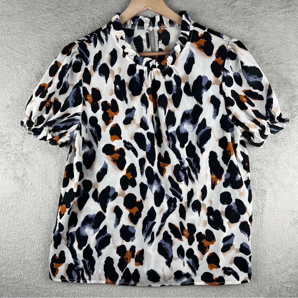 SHEIN Leopard Print Blouse in Black, Brown, and White